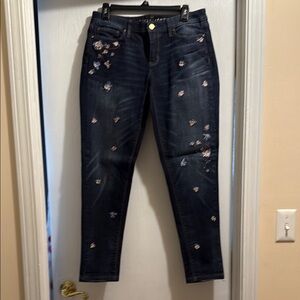 White House Black Market Dark Blue Embroidered Jeans